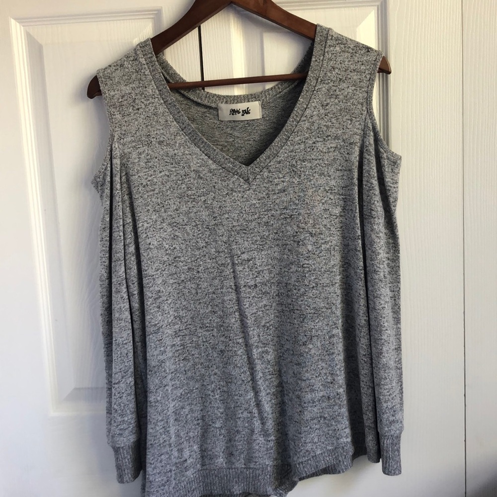 Comfy grey simple cold shoulder long sleeve